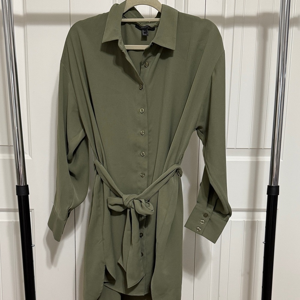 Olive Green Button-Up Shirt Dress